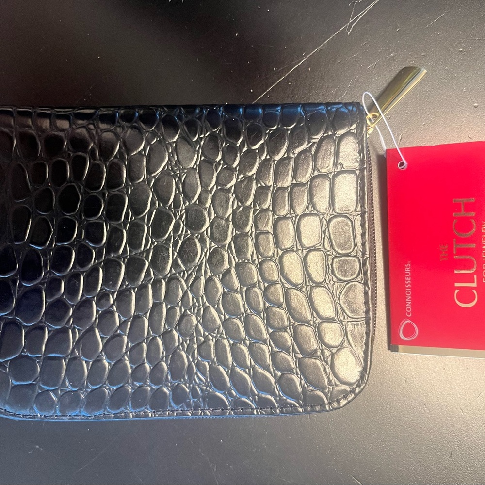 Black Crocodile Genuine Leather Jewelry Travel Clutch / Case